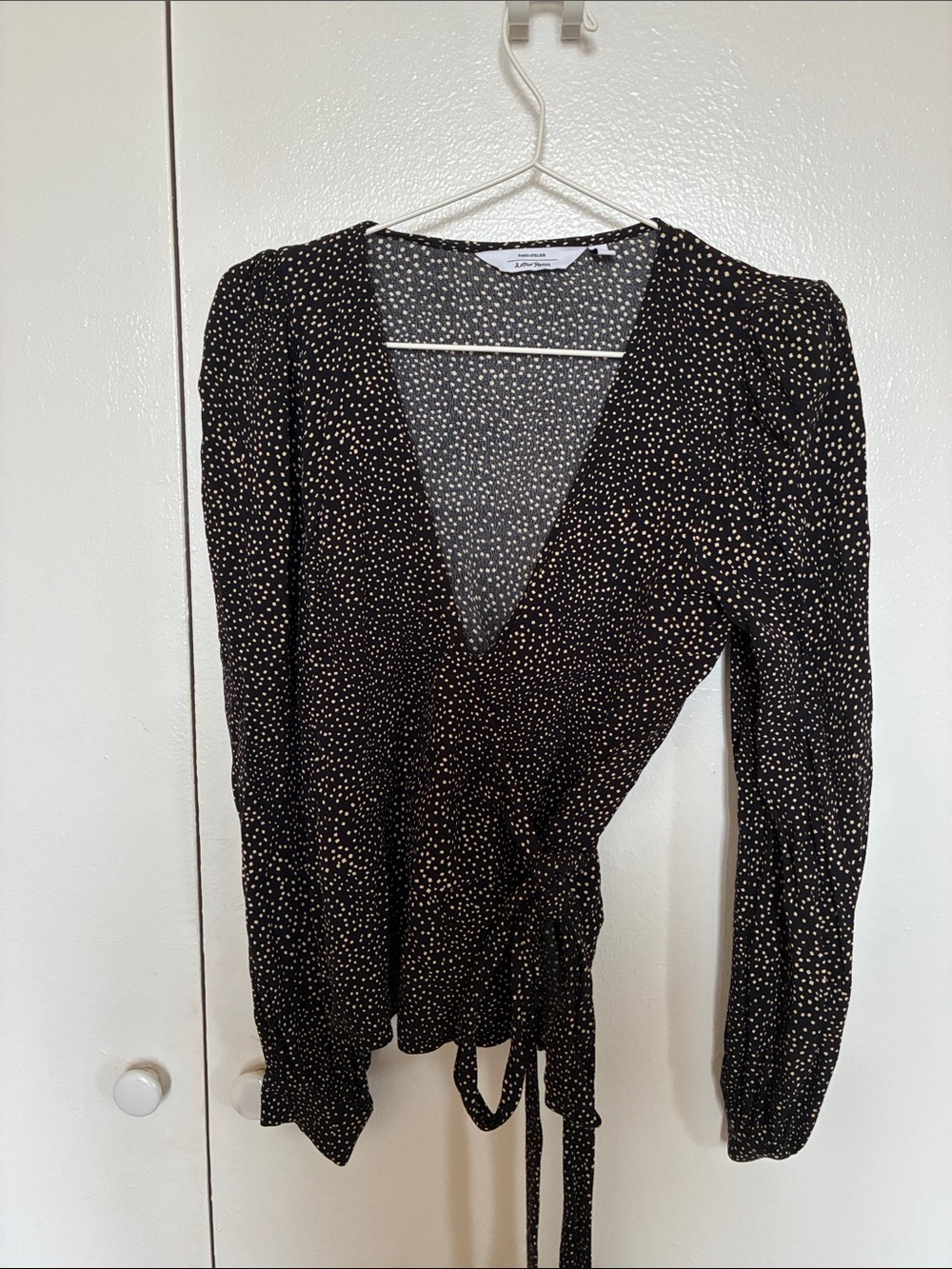 Women’s Black Polka Dot Wrap Top with Tie